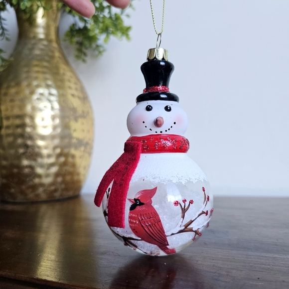 Robert Stanley Snow Filled Glass Snowman Ornament Painted Cardinal Winter Decor - Picture 3 of 14